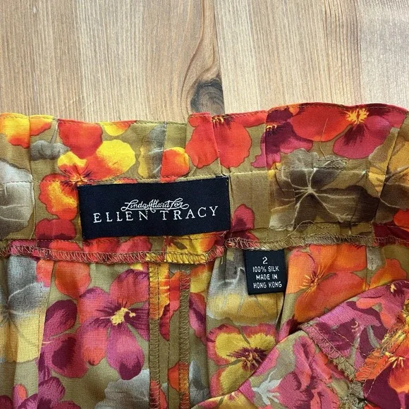 VTG Ellen Tracy Linda Allard Womens Pencil Skirt Size 2 Silk Floral Colorful - Picture 11 of 14